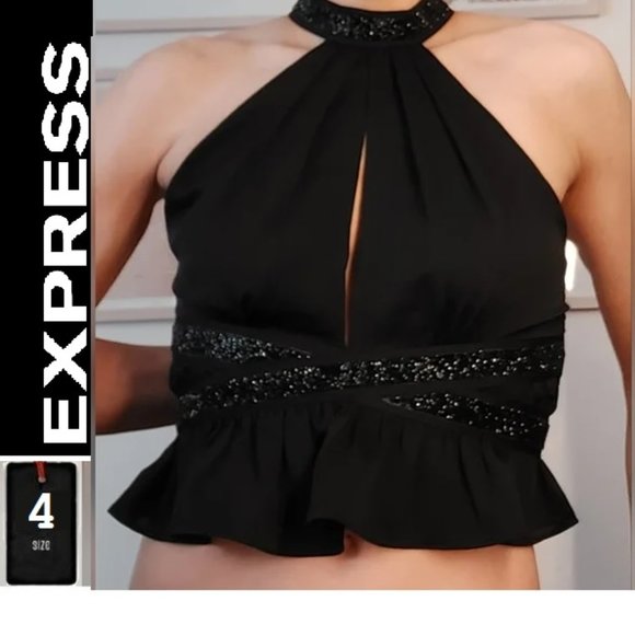⭐️ 3/ $30 Express crop black sparkle top, size 4 - Picture 3 of 16